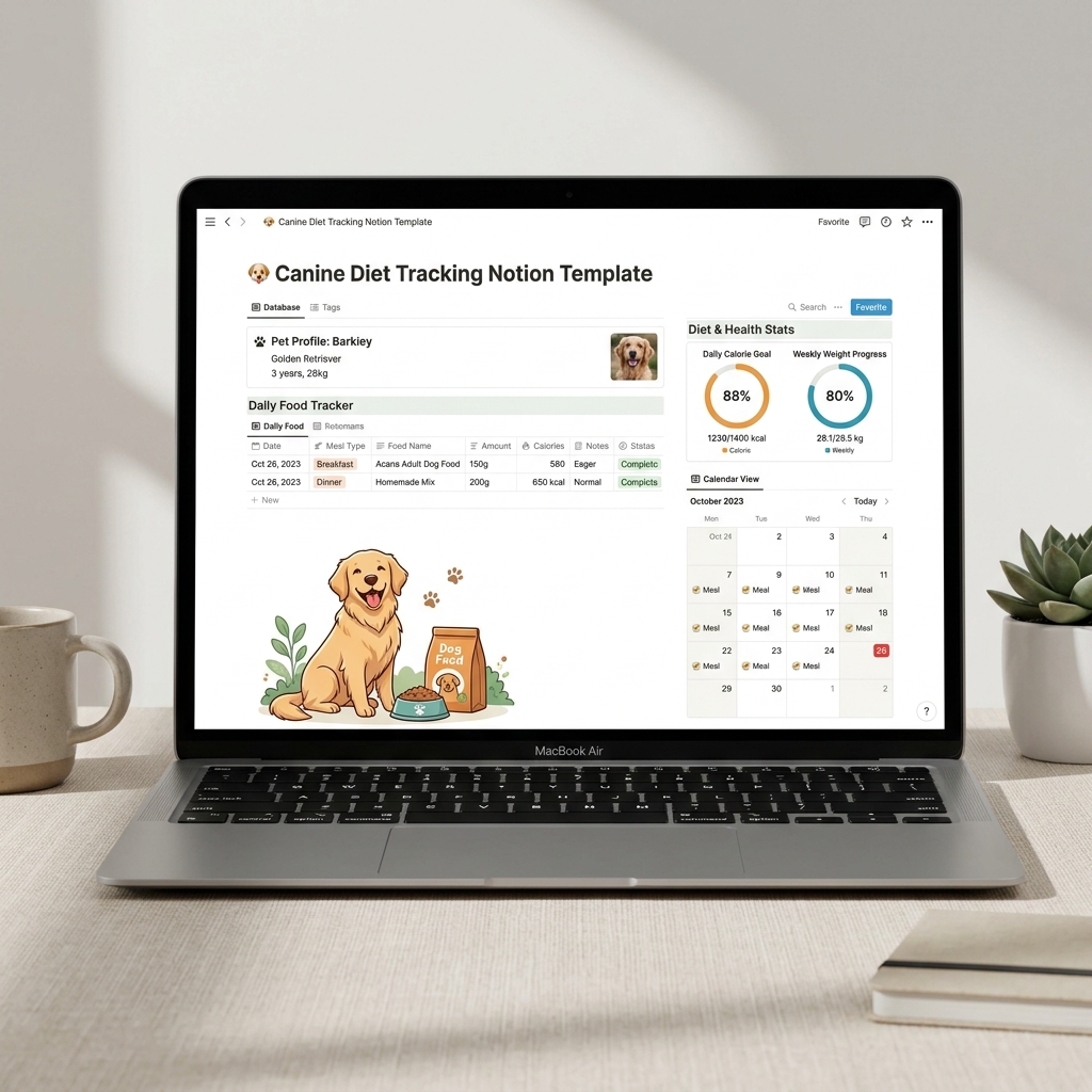 Canine Diet Tracking Notion Template Mockup